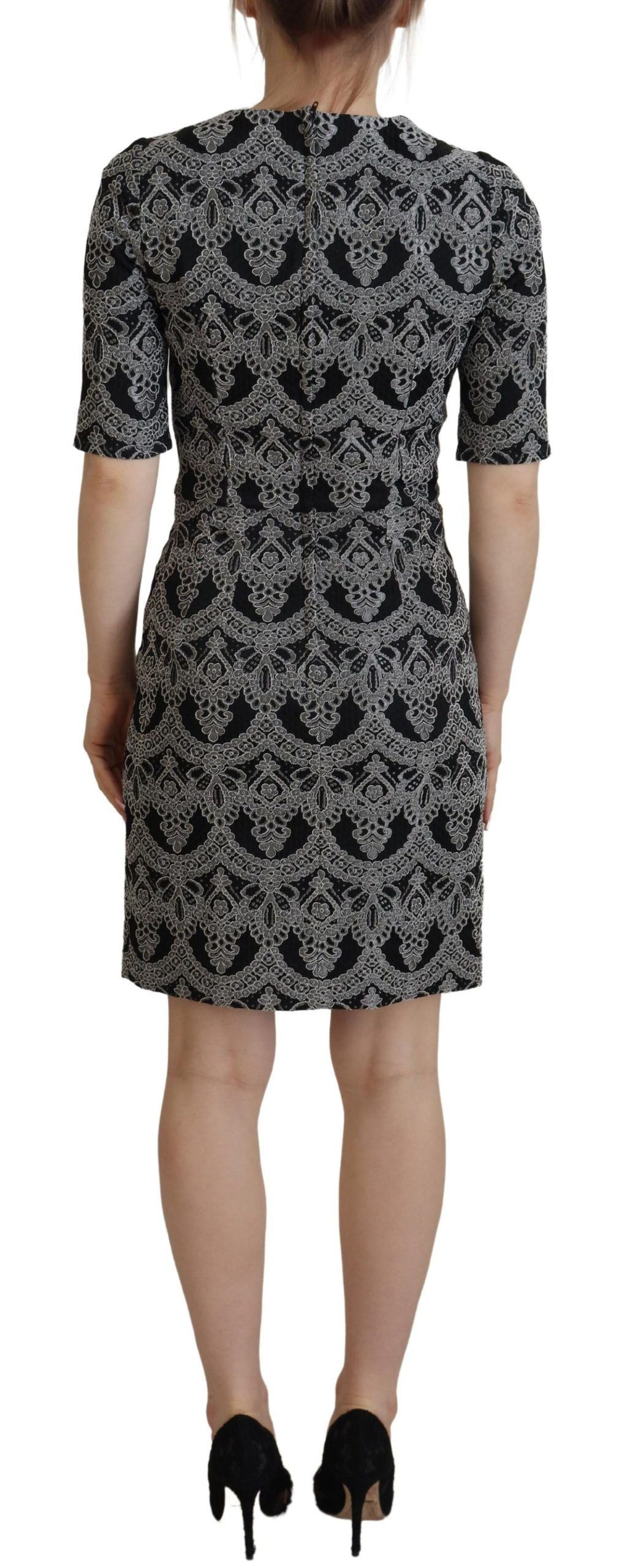 Dolce & Gabbana – Schwarz-graues, figurbetontes Etuikleid aus Jacquard