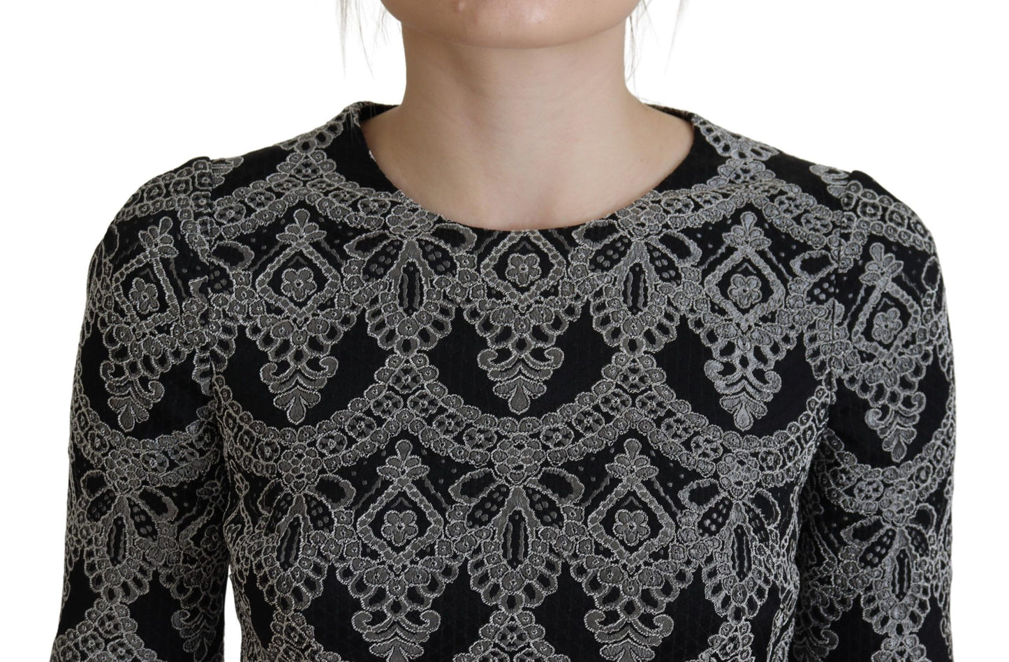 Dolce & Gabbana – Schwarz-graues, figurbetontes Etuikleid aus Jacquard