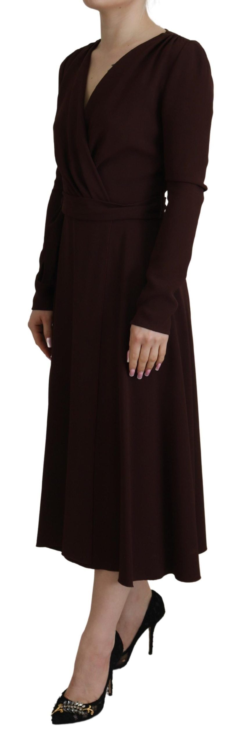 Dolce & Gabbana – Braunes Wickelkleid mit langen Ärmeln und Stretch
