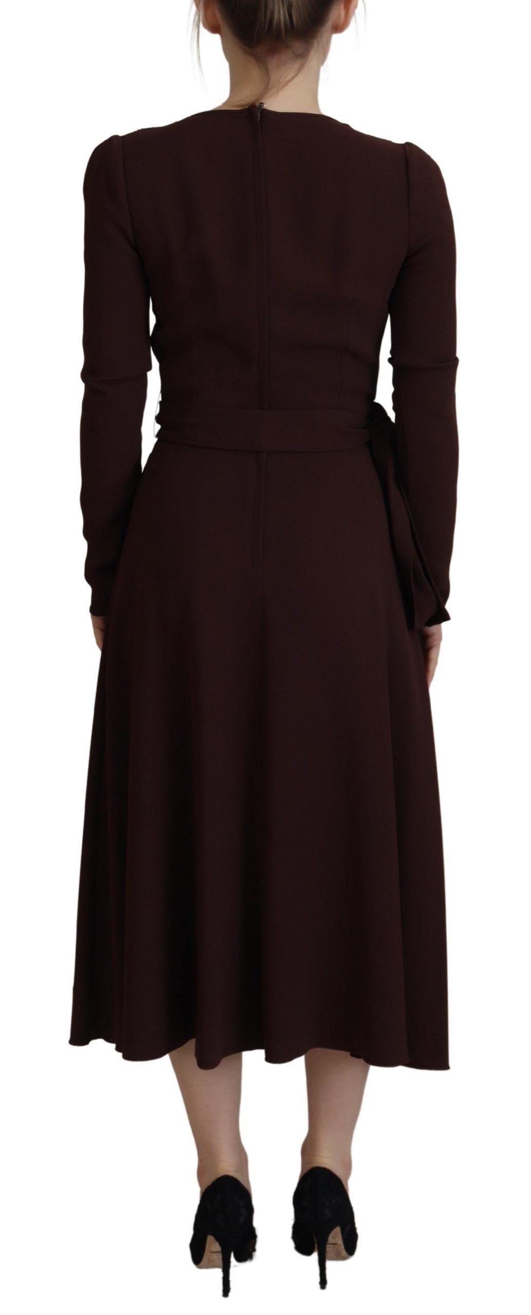 Dolce & Gabbana – Braunes Wickelkleid mit langen Ärmeln und Stretch