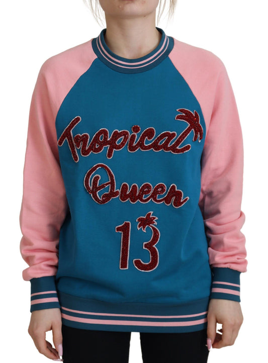 Dolce & Gabbana Blau-Pink Queen Pailletten-Kristallpullover