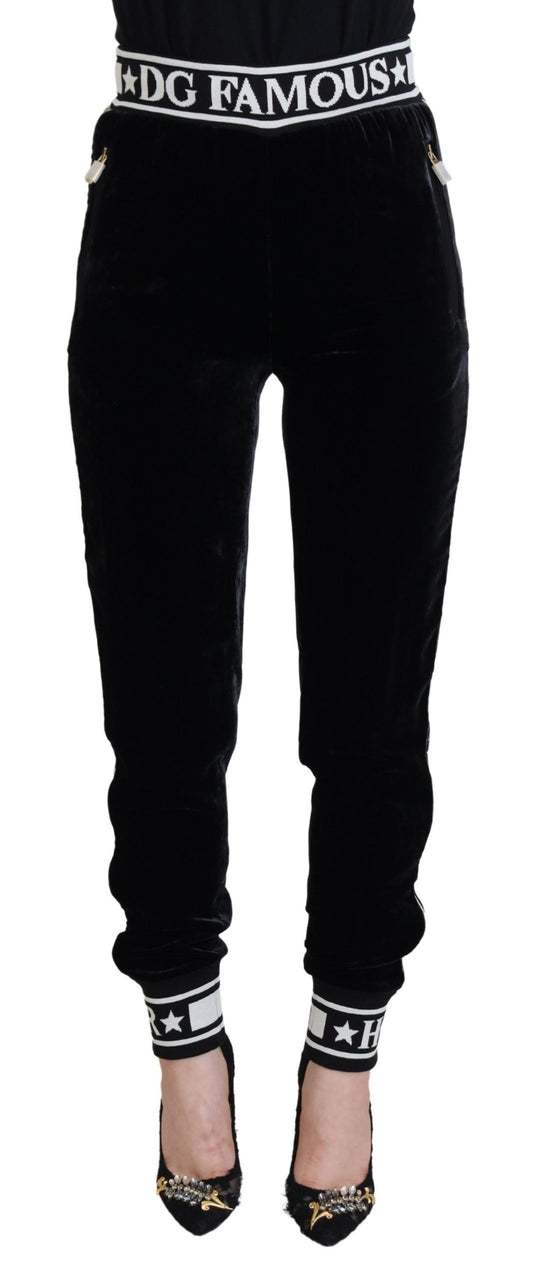 Dolce & Gabbana – Schwarze Samthose mit DG-Logo