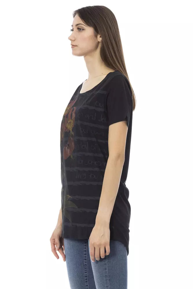 Trussardi Action Schwarzes Baumwoll-T-Shirt für Damen