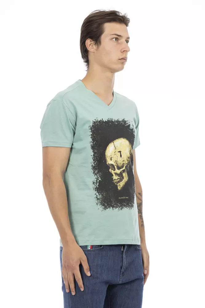 Trussardi Action Grünes Herren-T-Shirt aus Baumwolle mit V-Ausschnitt