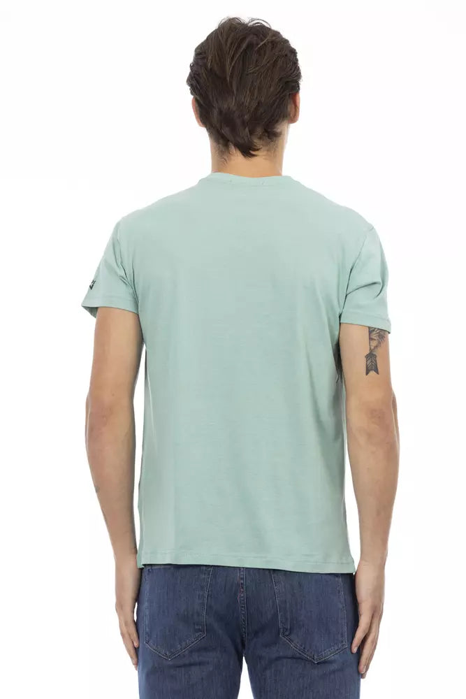 Trussardi Action Grünes Herren-T-Shirt aus Baumwolle mit V-Ausschnitt