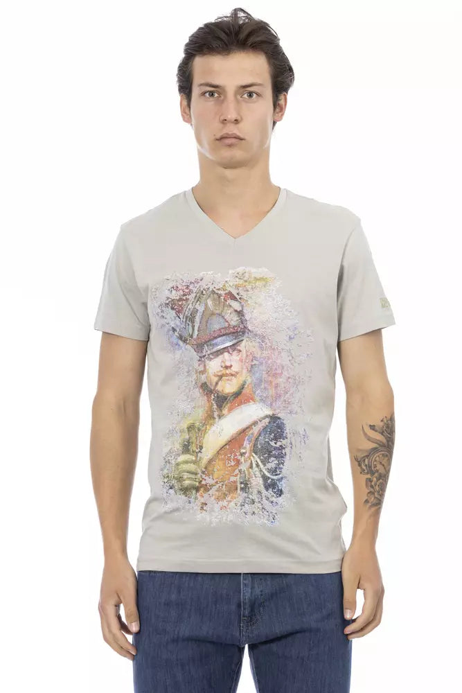 Trussardi Action Graues Herren-T-Shirt aus Baumwolle mit V-Ausschnitt
