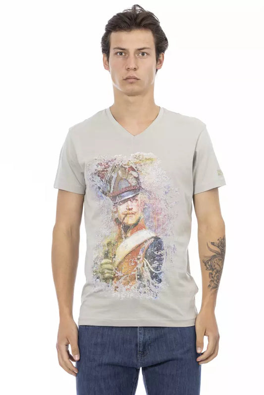 Trussardi Action Graues Herren-T-Shirt aus Baumwolle mit V-Ausschnitt