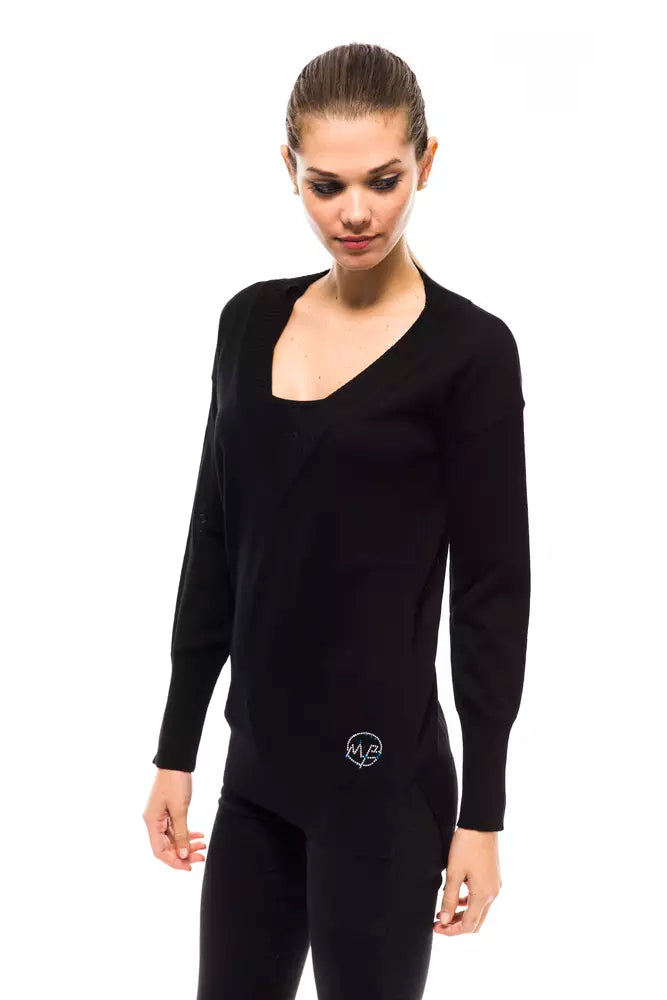 Montana Blau Schwarz Wolle Damen Pullover