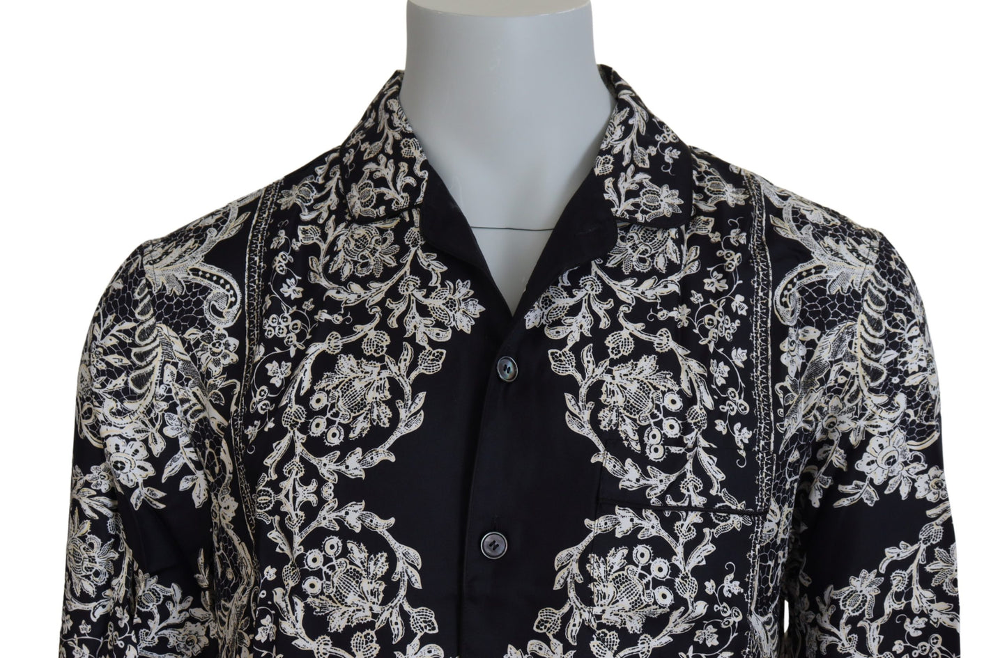 Dolce & Gabbana Blaues Seiden-Freizeithemd mit Blumenmuster und Barock-Muster