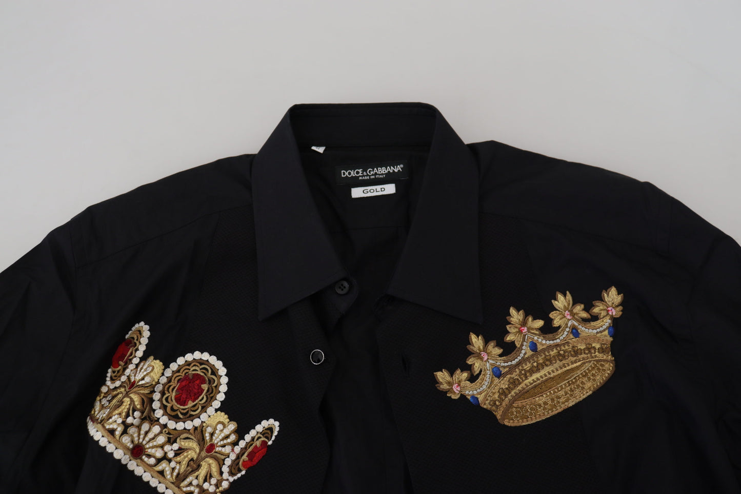 Dolce & Gabbana – Slim Fit – Formelles Hemd mit schwarzer und goldener Krone