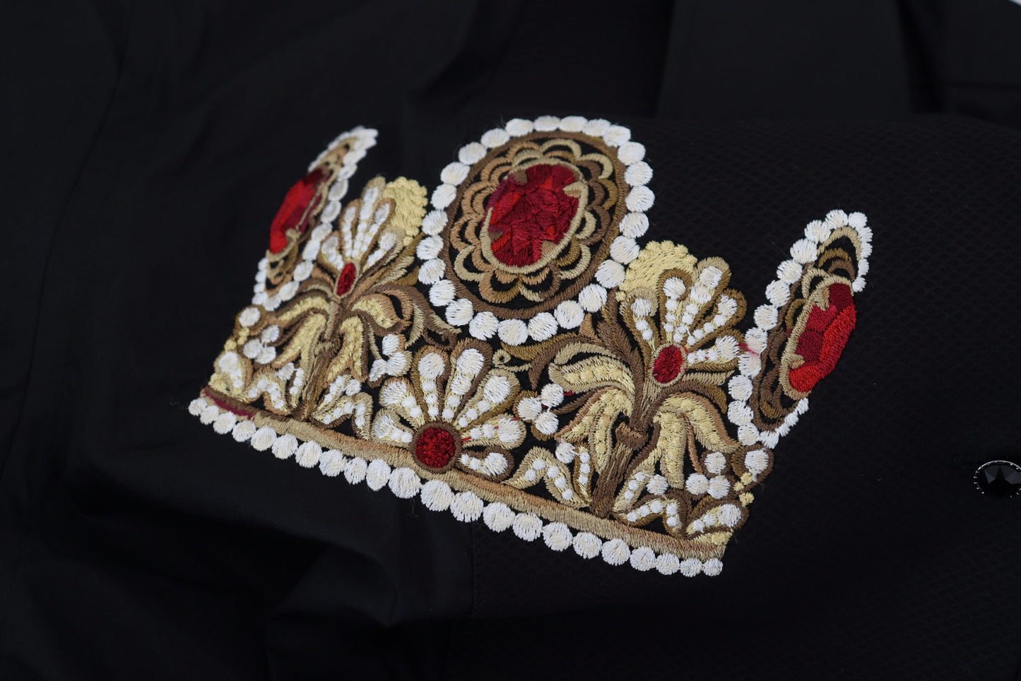 Dolce & Gabbana – Slim Fit – Formelles Hemd mit schwarzer und goldener Krone