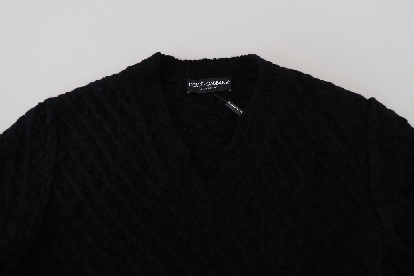 Dolce & Gabbana Schwarzer Strickpullover aus Wolle mit V-Ausschnitt
