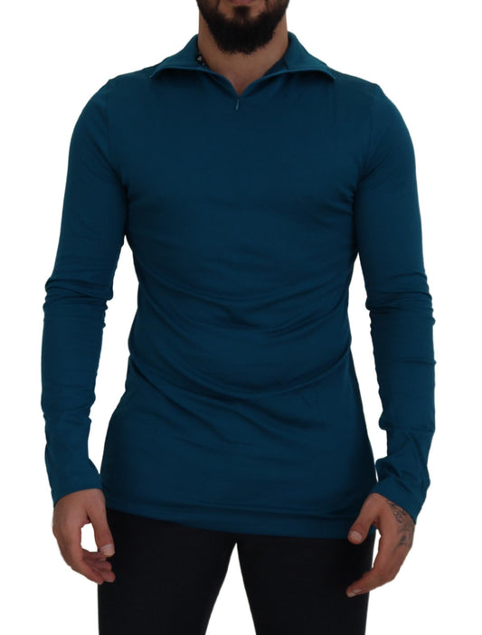 Dolce & Gabbana – Schmaler Pullover aus Baumwolle mit Kragen in Blau