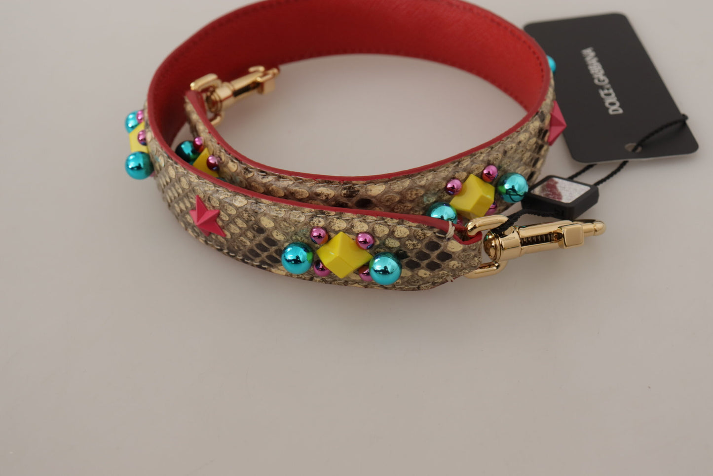 Dolce & Gabbana Schultergurt aus beigefarbenem Pythonleder mit Kristallen