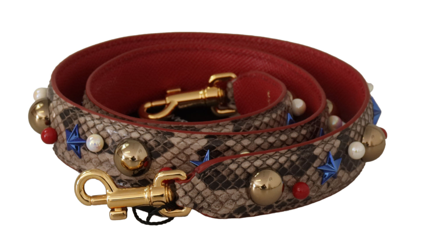 Dolce & Gabbana – Schultergurt aus braunem Pythonleder mit Nieten