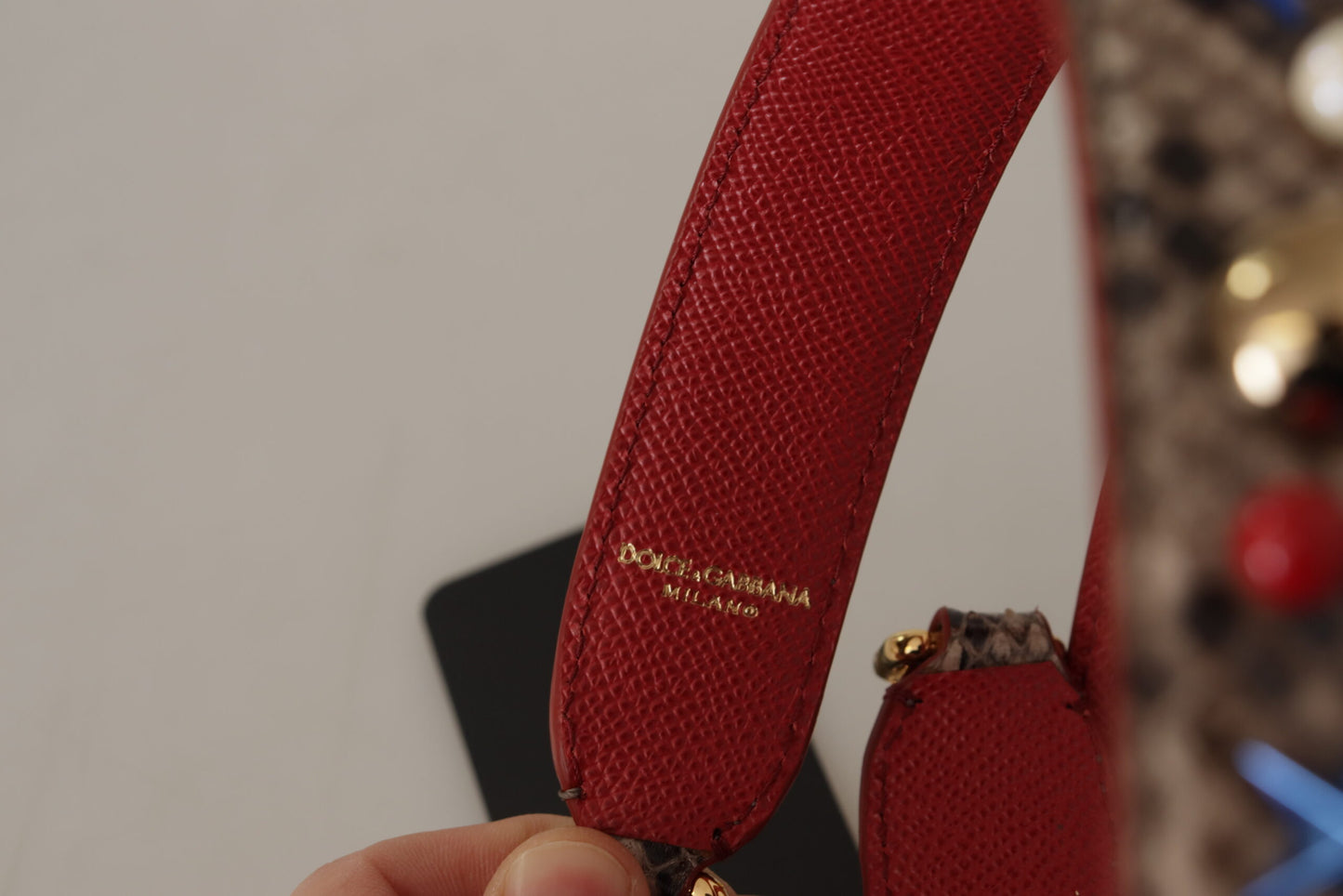 Dolce & Gabbana – Schultergurt aus braunem Pythonleder mit Nieten