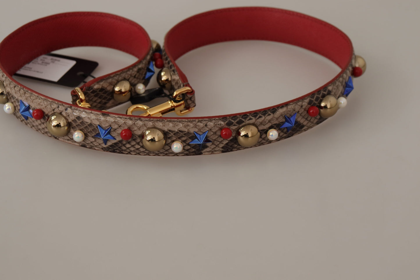 Dolce & Gabbana – Schultergurt aus braunem Pythonleder mit Nieten