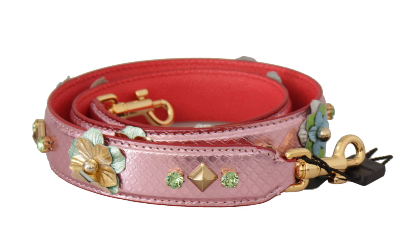 Dolce & Gabbana – Schultergurt aus metallischem rosa Leder mit Nieten