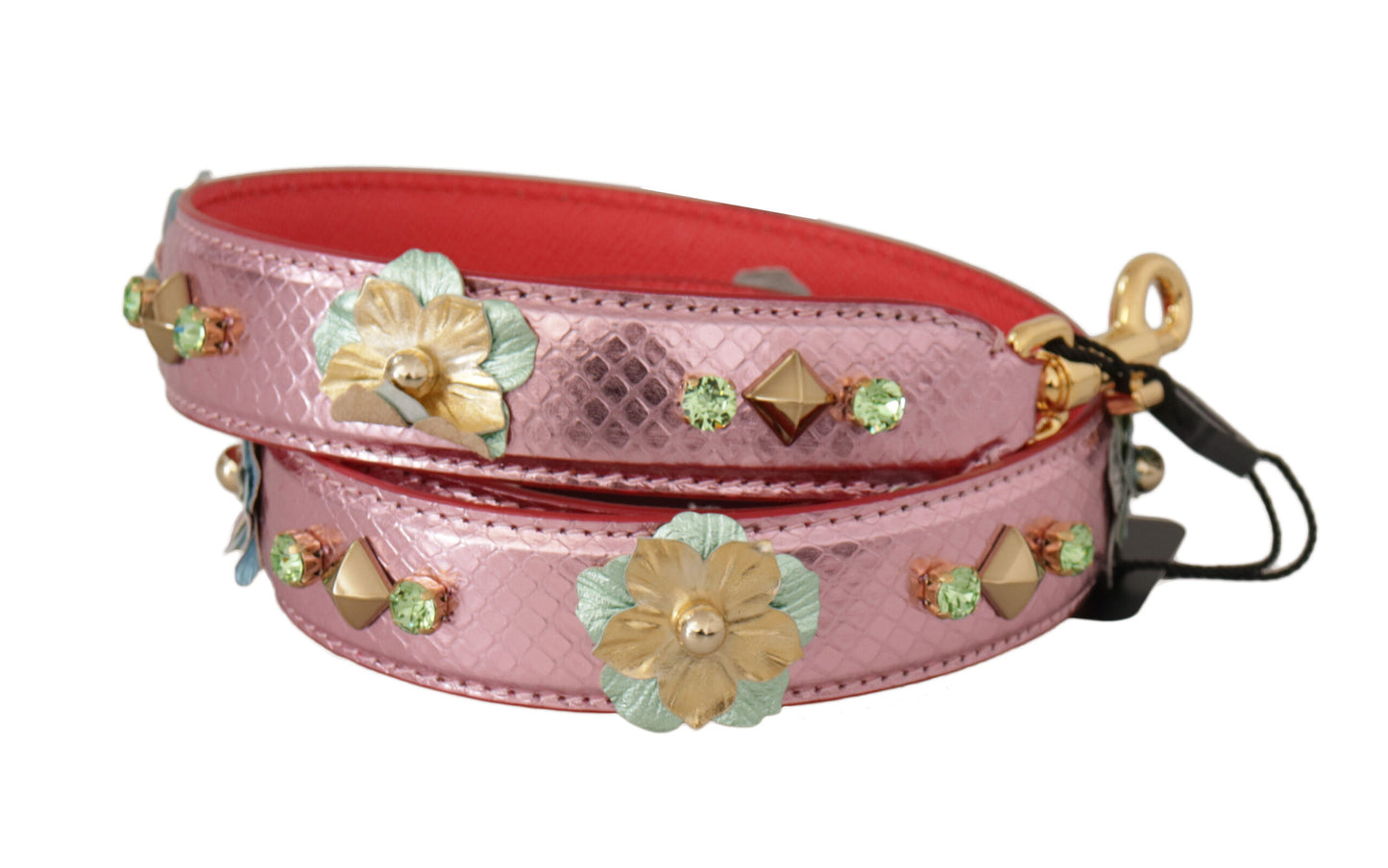 Dolce & Gabbana – Schultergurt aus metallischem rosa Leder mit Nieten