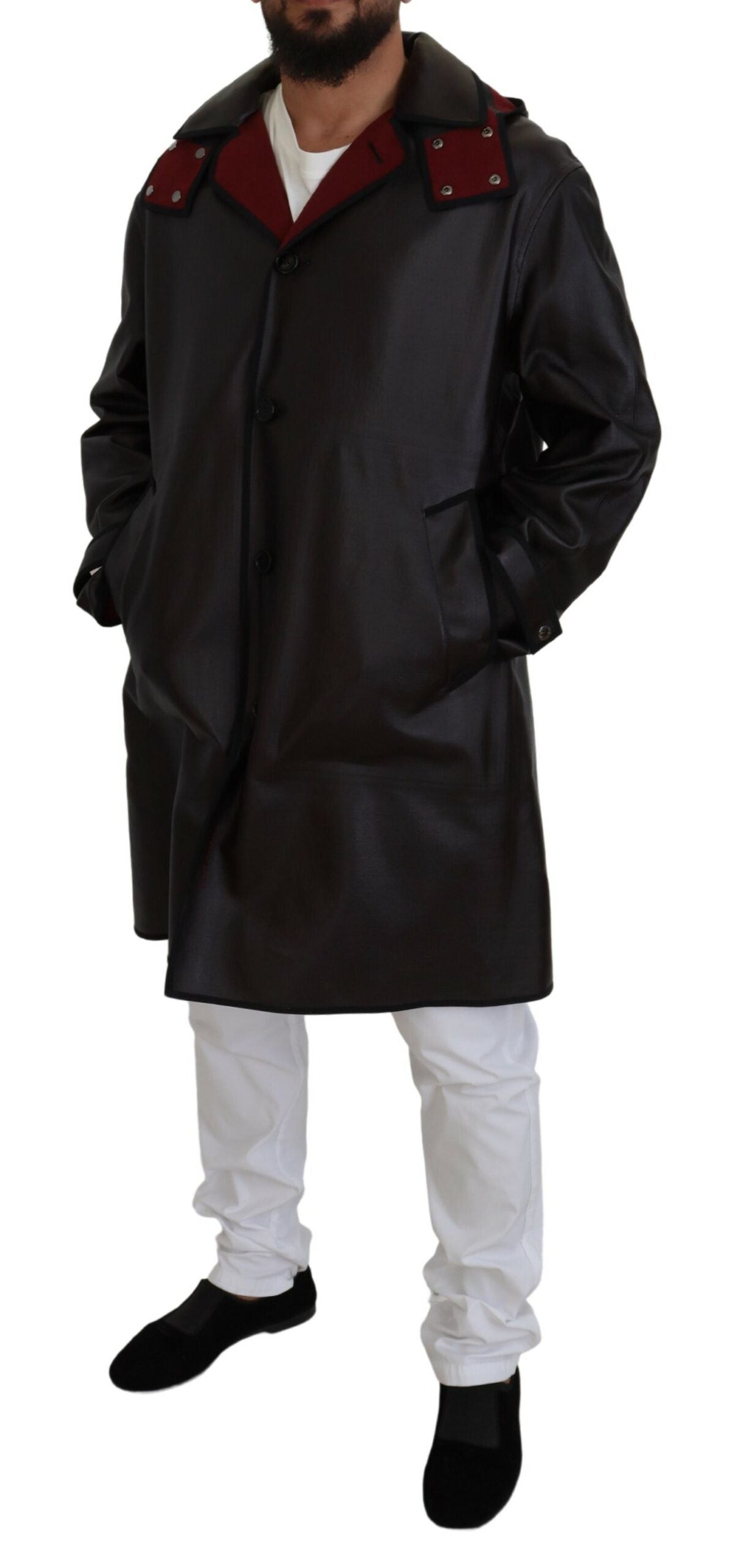 Dolce & Gabbana – Schwarze Trenchcoat-Parka-Baumwolljacke mit Kapuze