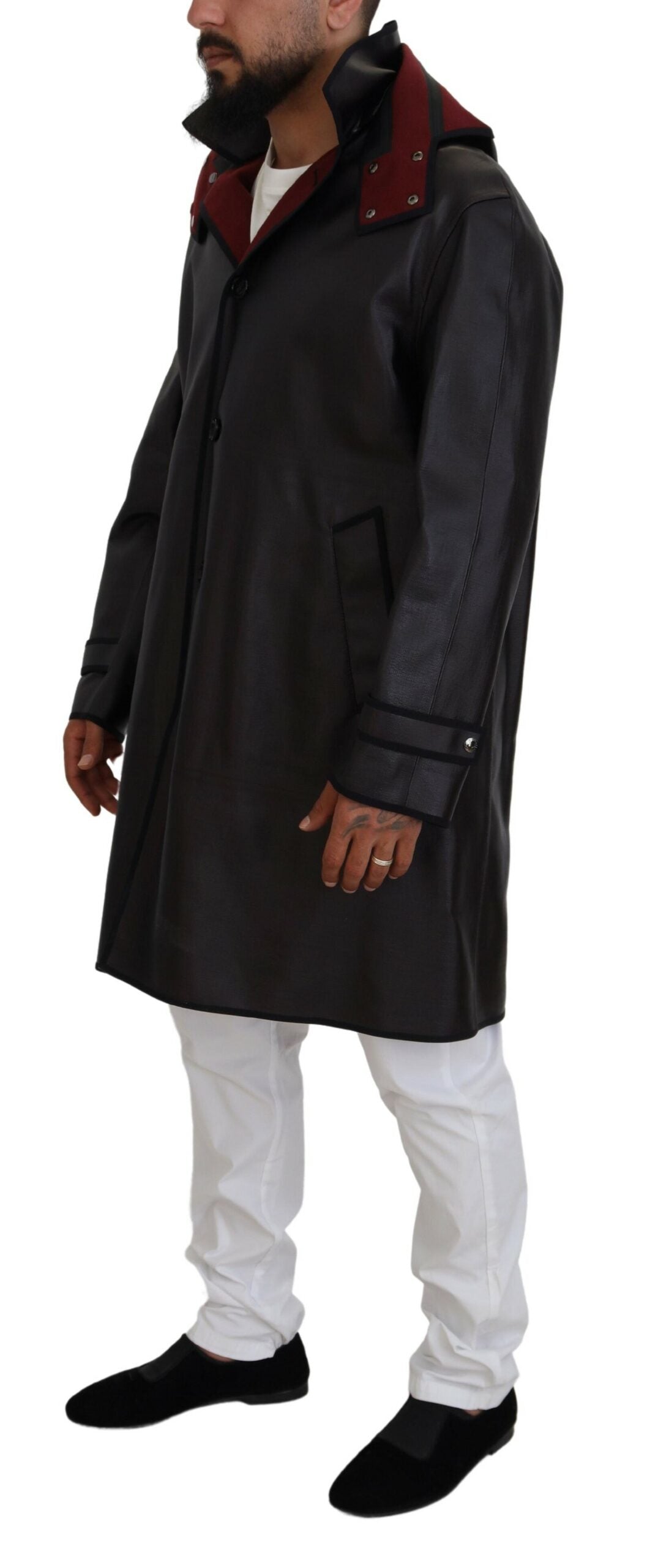 Dolce & Gabbana – Schwarze Trenchcoat-Parka-Baumwolljacke mit Kapuze