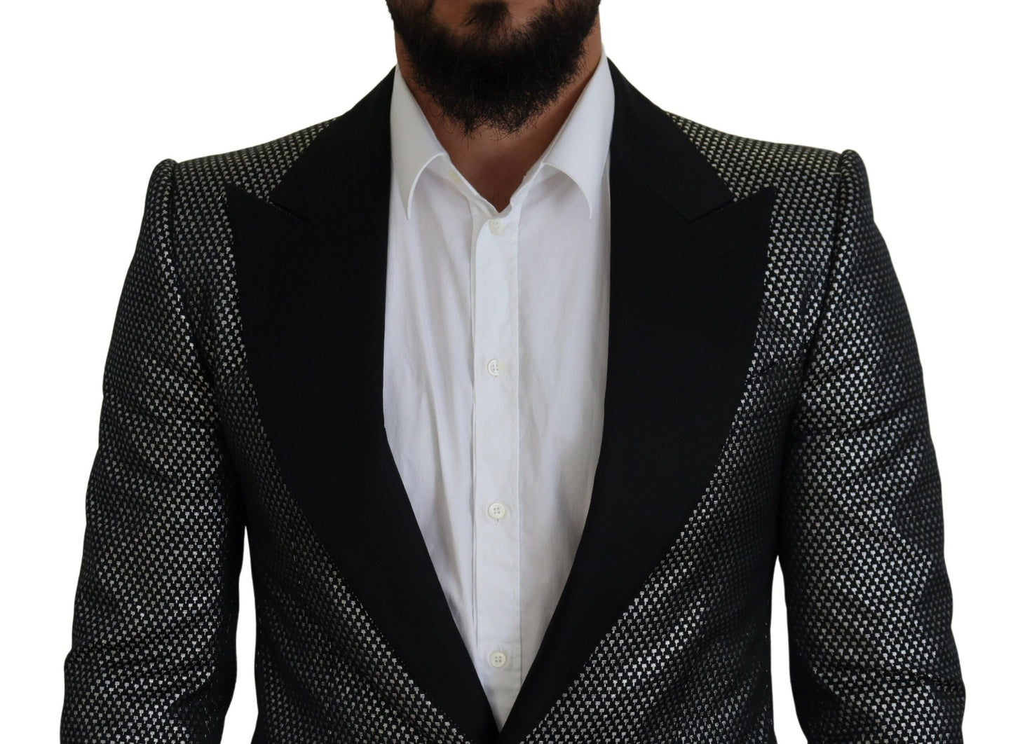 Dolce & Gabbana – Slim Fit-Jackenblazer aus Jacquard in Schwarz und Silber
