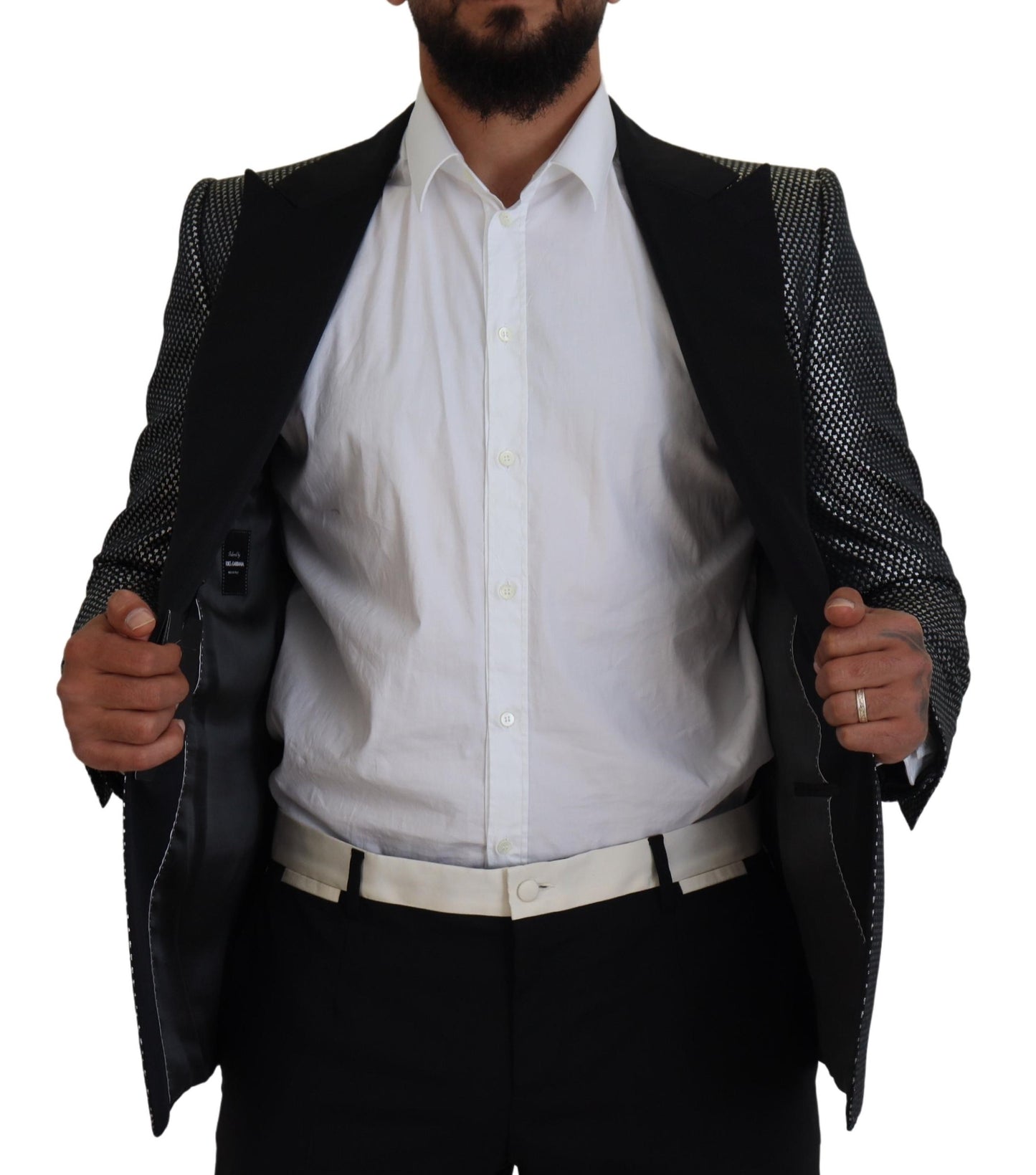 Dolce & Gabbana – Slim Fit-Jackenblazer aus Jacquard in Schwarz und Silber