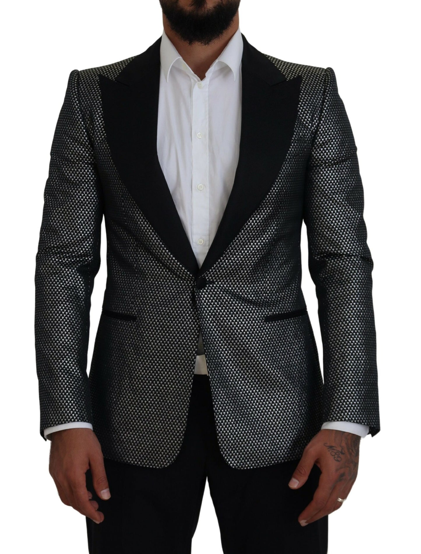 Dolce & Gabbana – Slim Fit-Jackenblazer aus Jacquard in Schwarz und Silber