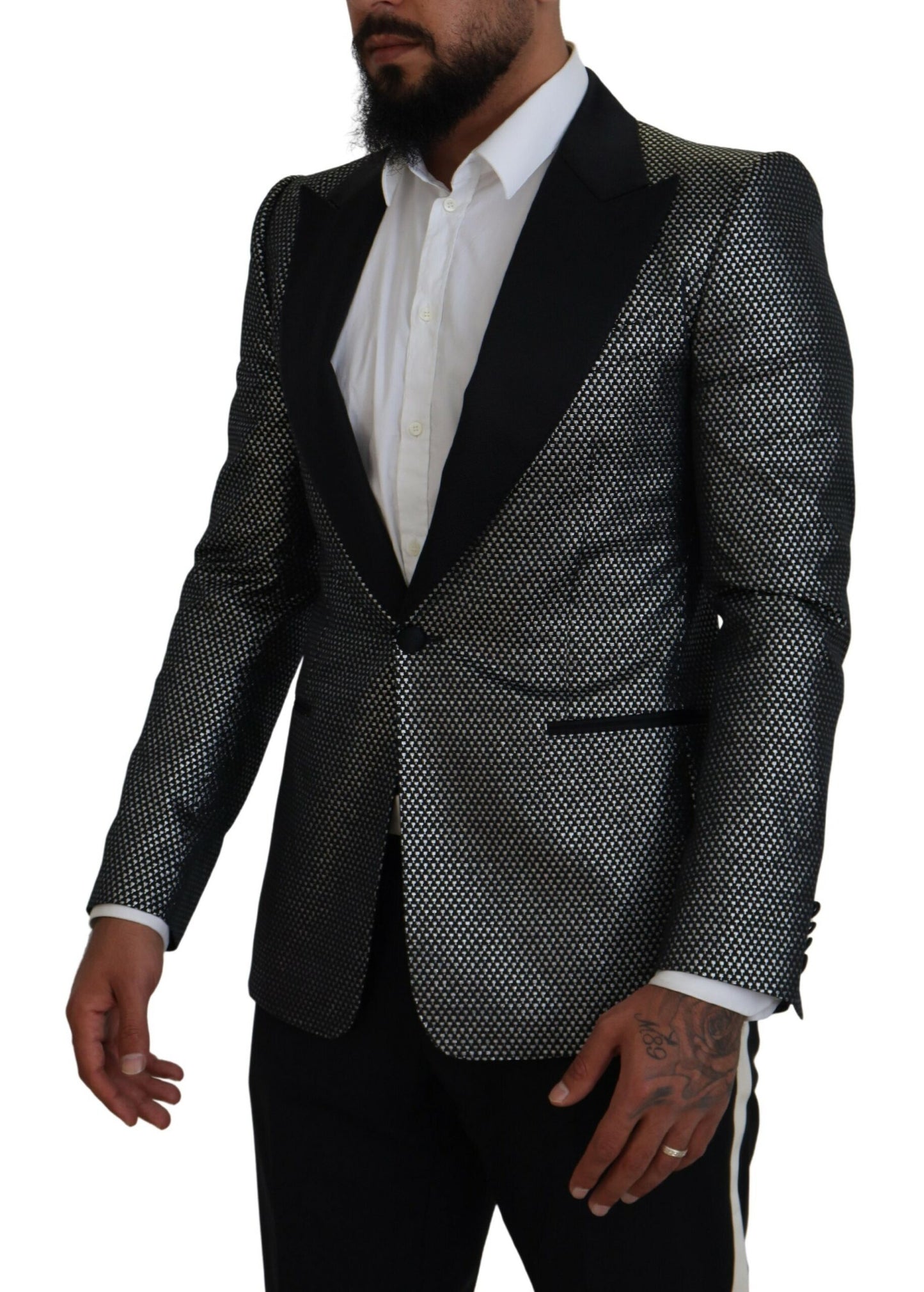 Dolce & Gabbana – Slim Fit-Jackenblazer aus Jacquard in Schwarz und Silber
