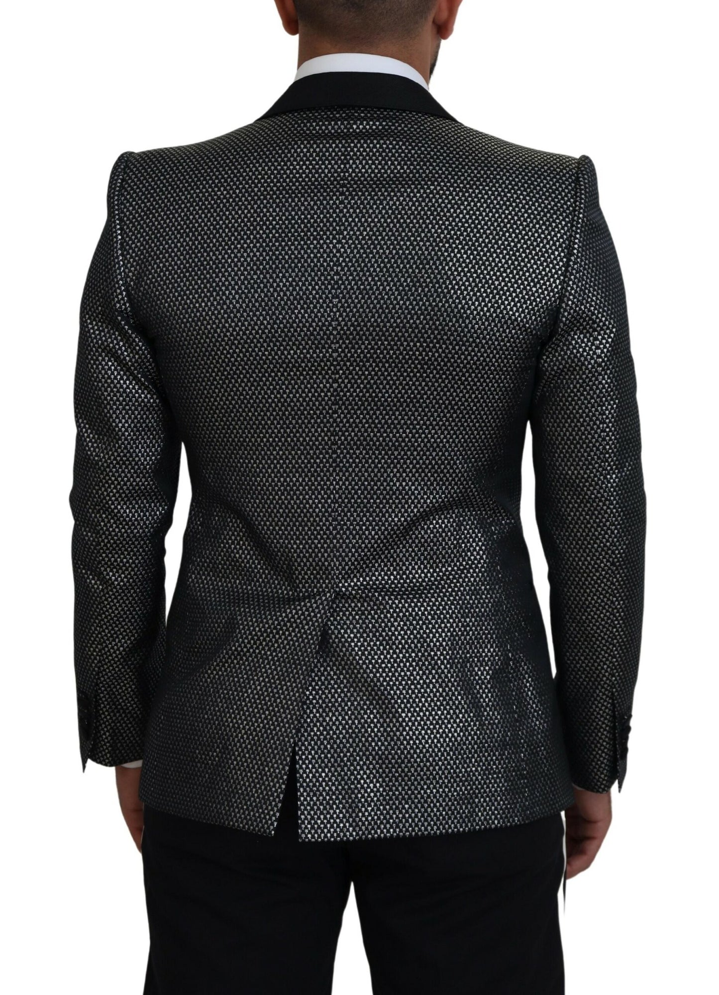 Dolce & Gabbana – Slim Fit-Jackenblazer aus Jacquard in Schwarz und Silber