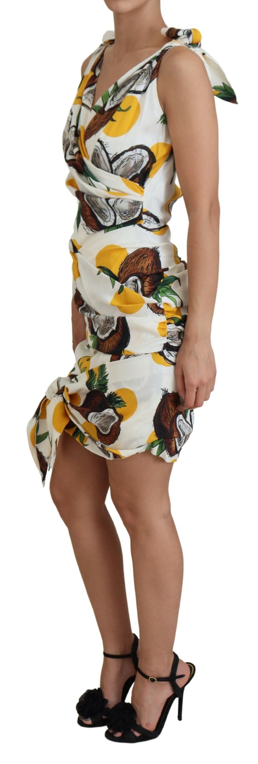 Dolce & Gabbana – Weißes Mini-Etuikleid aus Seide mit Kokosnuss-Print
