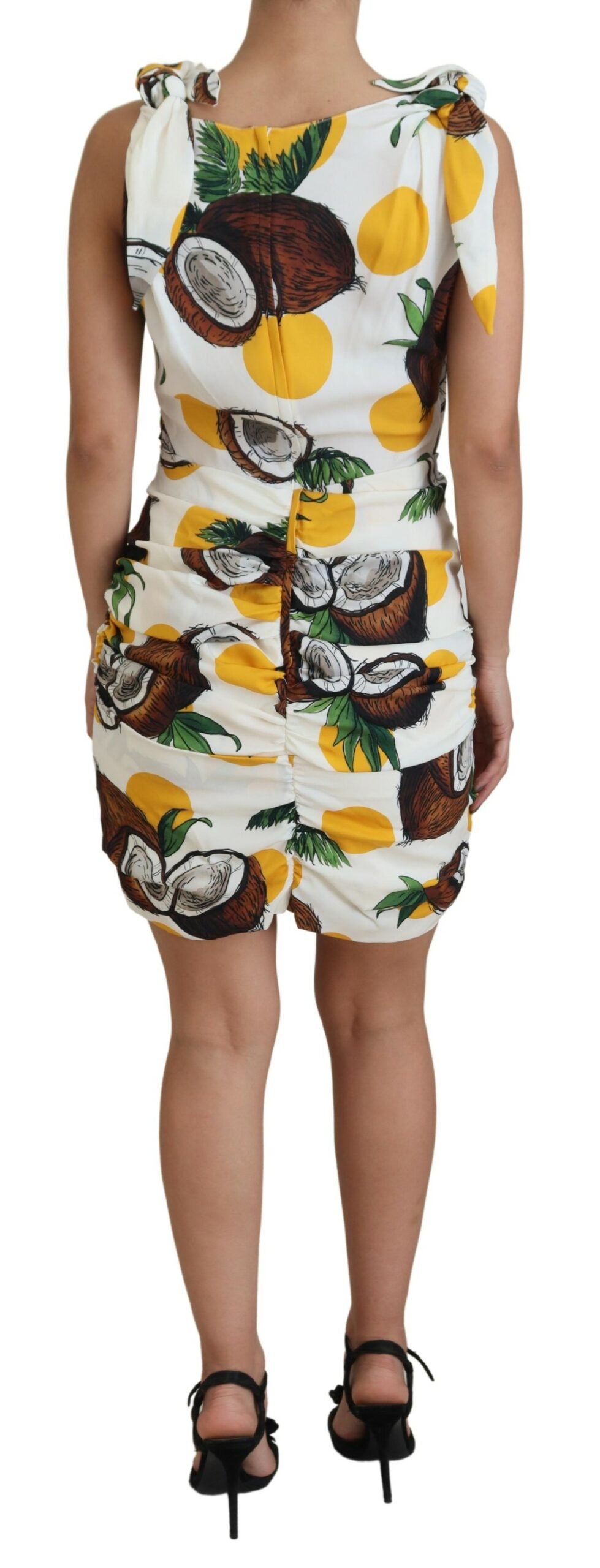 Dolce & Gabbana – Weißes Mini-Etuikleid aus Seide mit Kokosnuss-Print
