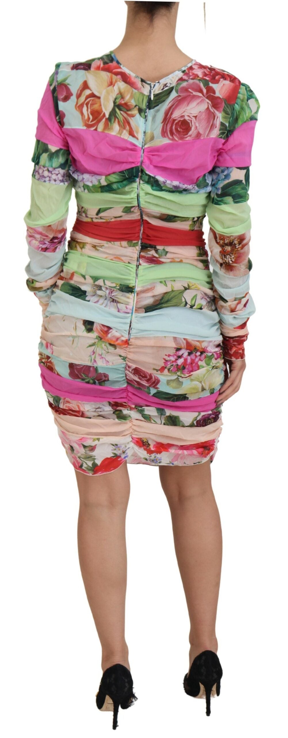 Dolce & Gabbana – Mehrfarbiges, figurbetontes Etuikleid aus Seide mit Blumenmuster