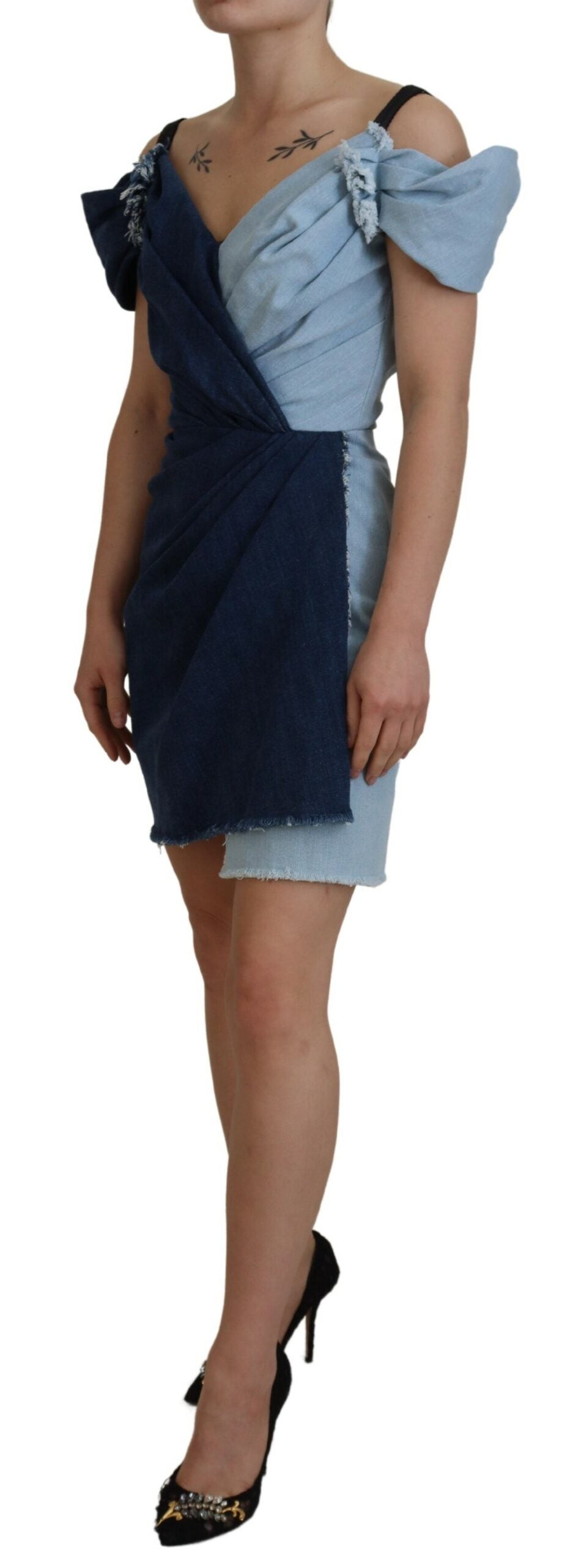 Dolce & Gabbana – Zweifarbiges blaues Patchwork-Minikleid aus Denim