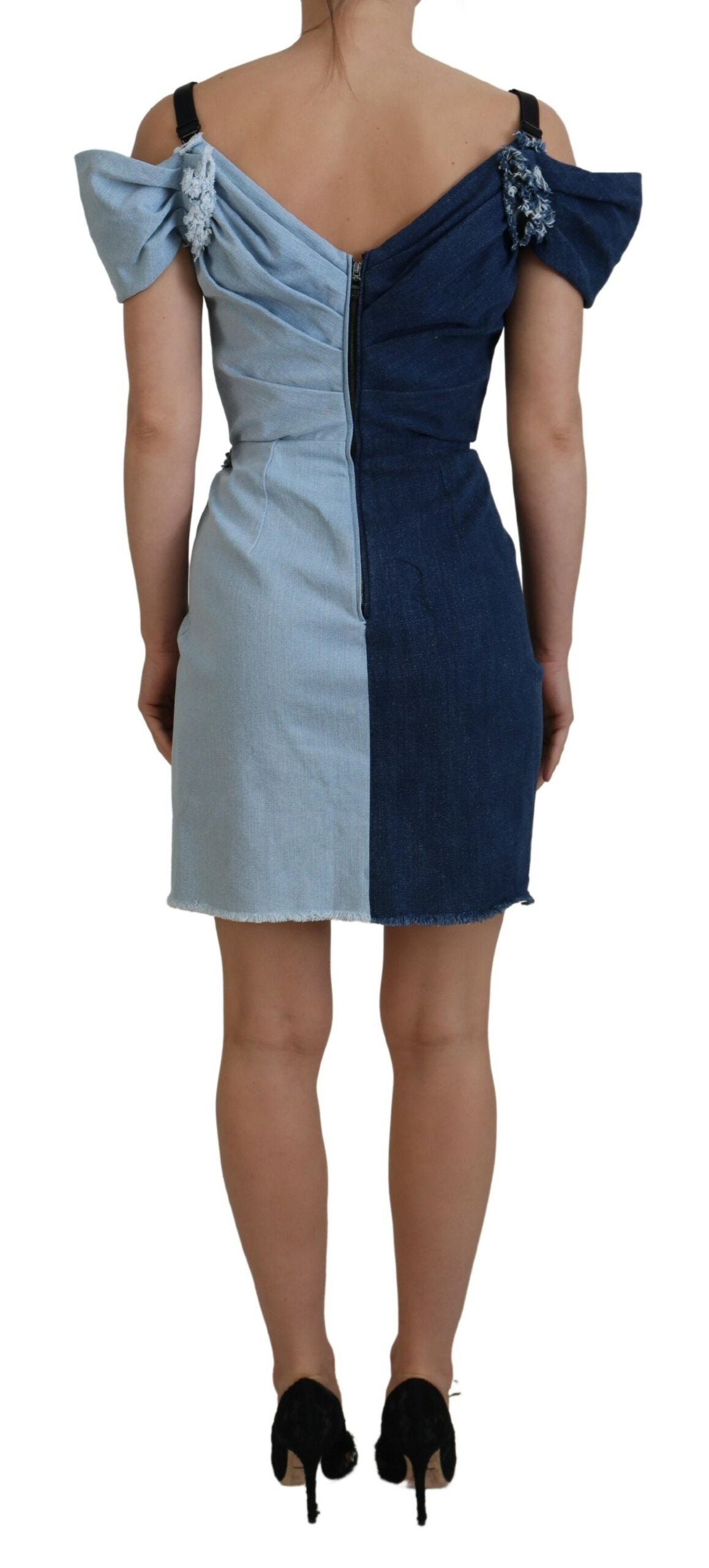 Dolce & Gabbana – Zweifarbiges blaues Patchwork-Minikleid aus Denim
