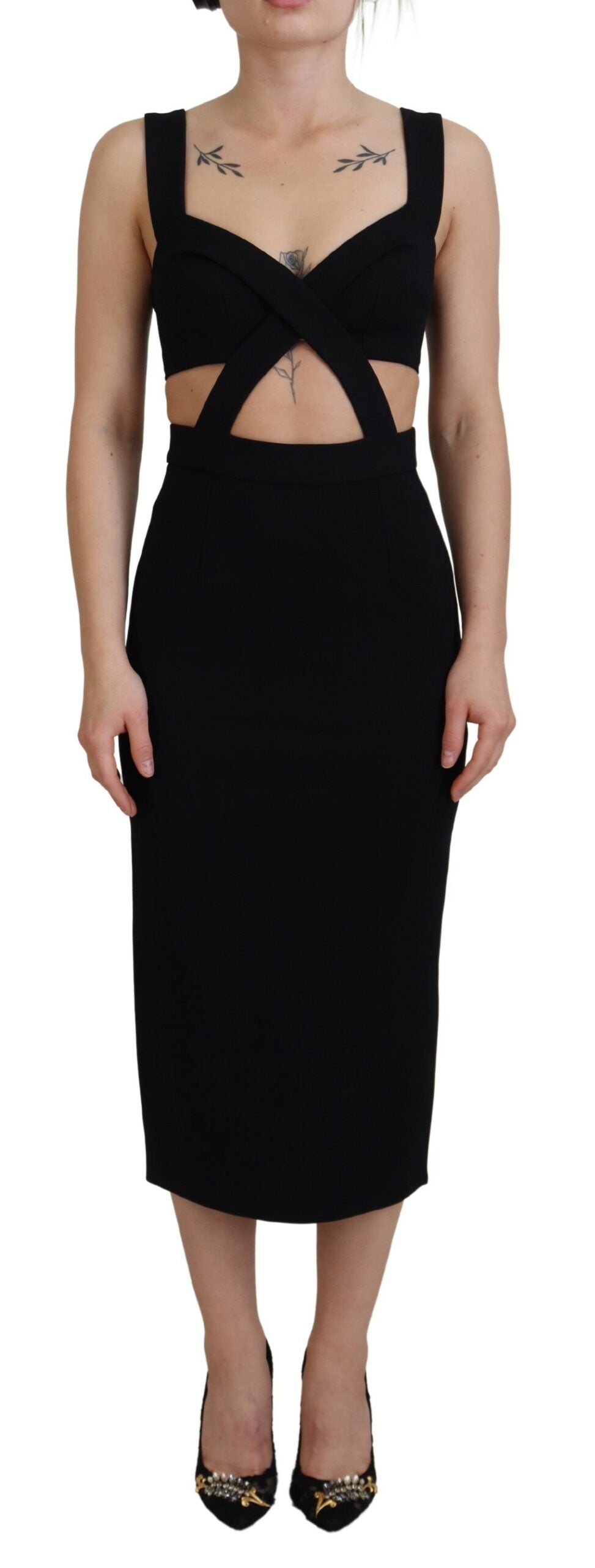 Dolce & Gabbana – Schwarzes, figurbetontes Midikleid aus Viskose