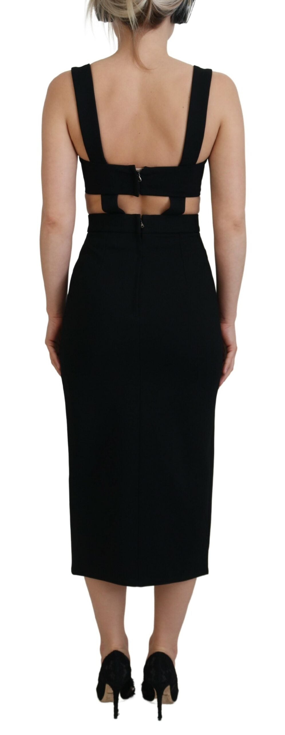 Dolce & Gabbana – Schwarzes, figurbetontes Midikleid aus Viskose