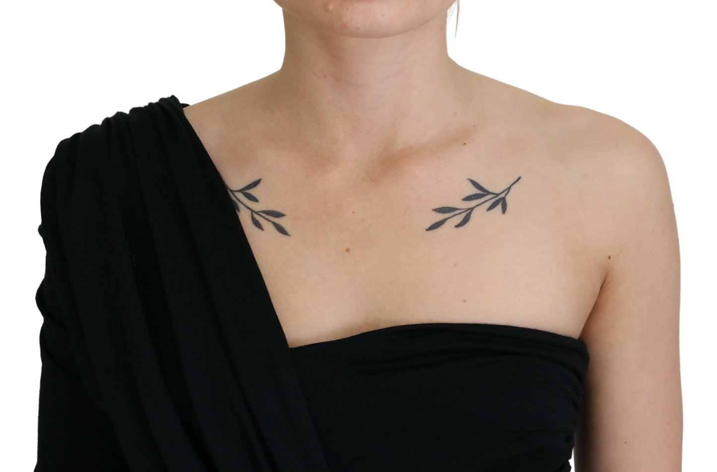 Dolce & Gabbana Schwarzes Wickelkleid aus Wolle mit One-Shoulder-Träger