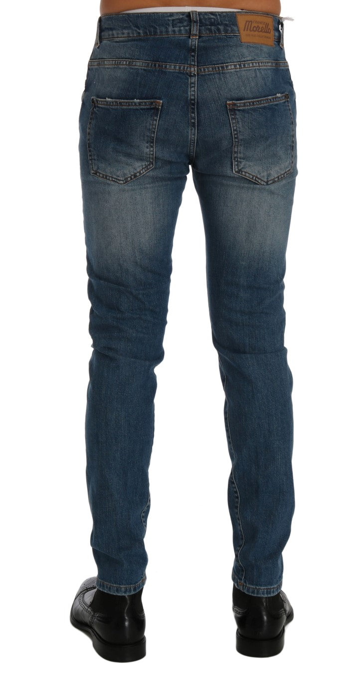 Frankie Morello – Dunfermile Slim Fit Jeans in blauer Waschung und zerrissenem Design
