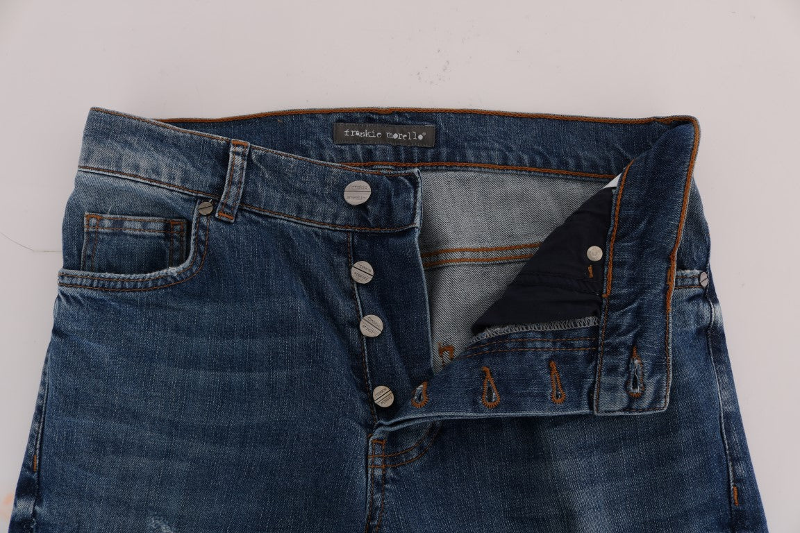 Frankie Morello – Dunfermile Slim Fit Jeans in blauer Waschung und zerrissenem Design