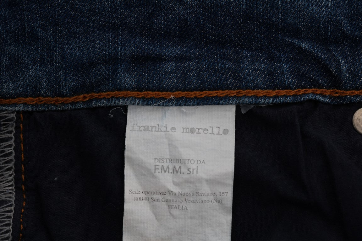 Frankie Morello – Dunfermile Slim Fit Jeans in blauer Waschung und zerrissenem Design