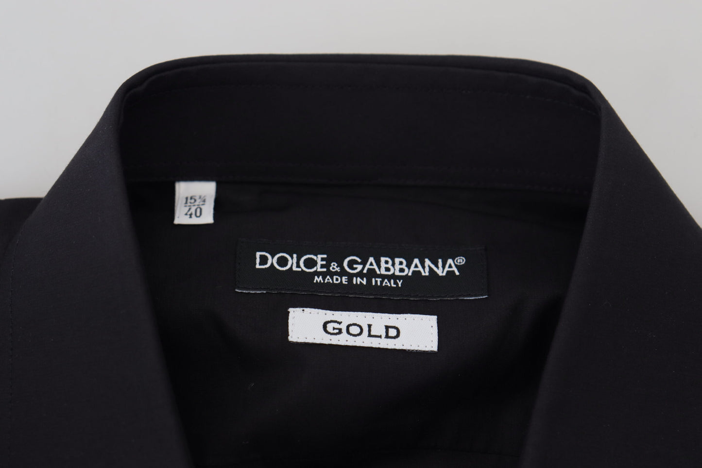 Dolce & Gabbana Schwarzes Herrenhemd mit Blumenstickerei und langen Ärmeln in GOLD