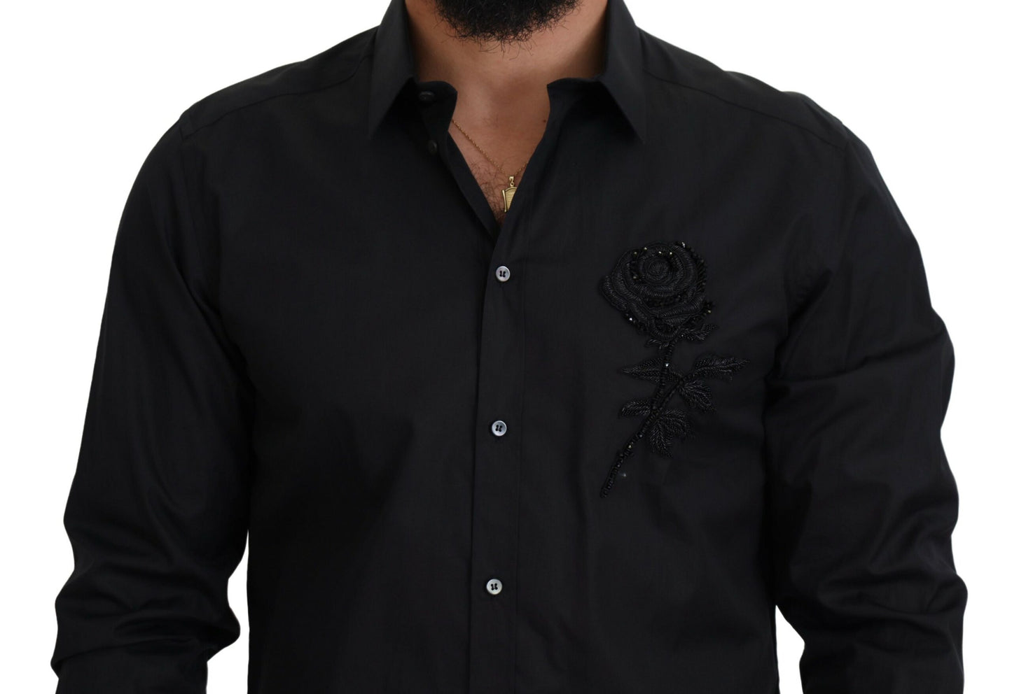 Dolce & Gabbana – Slim Fit-Baumwollhemd mit schwarzen Rosen