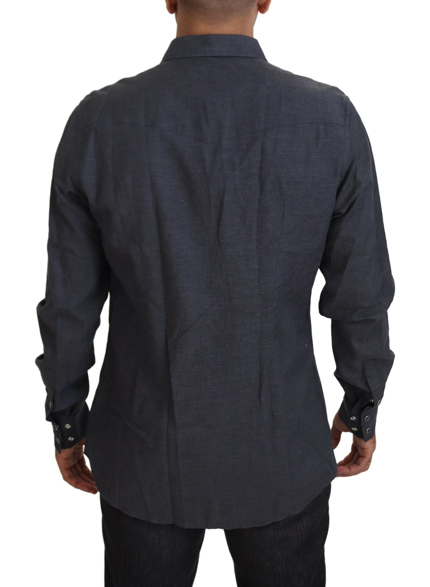 Dolce & Gabbana – Blaues Baumwoll-Denim-Hemd mit Kristallbienenmuster
