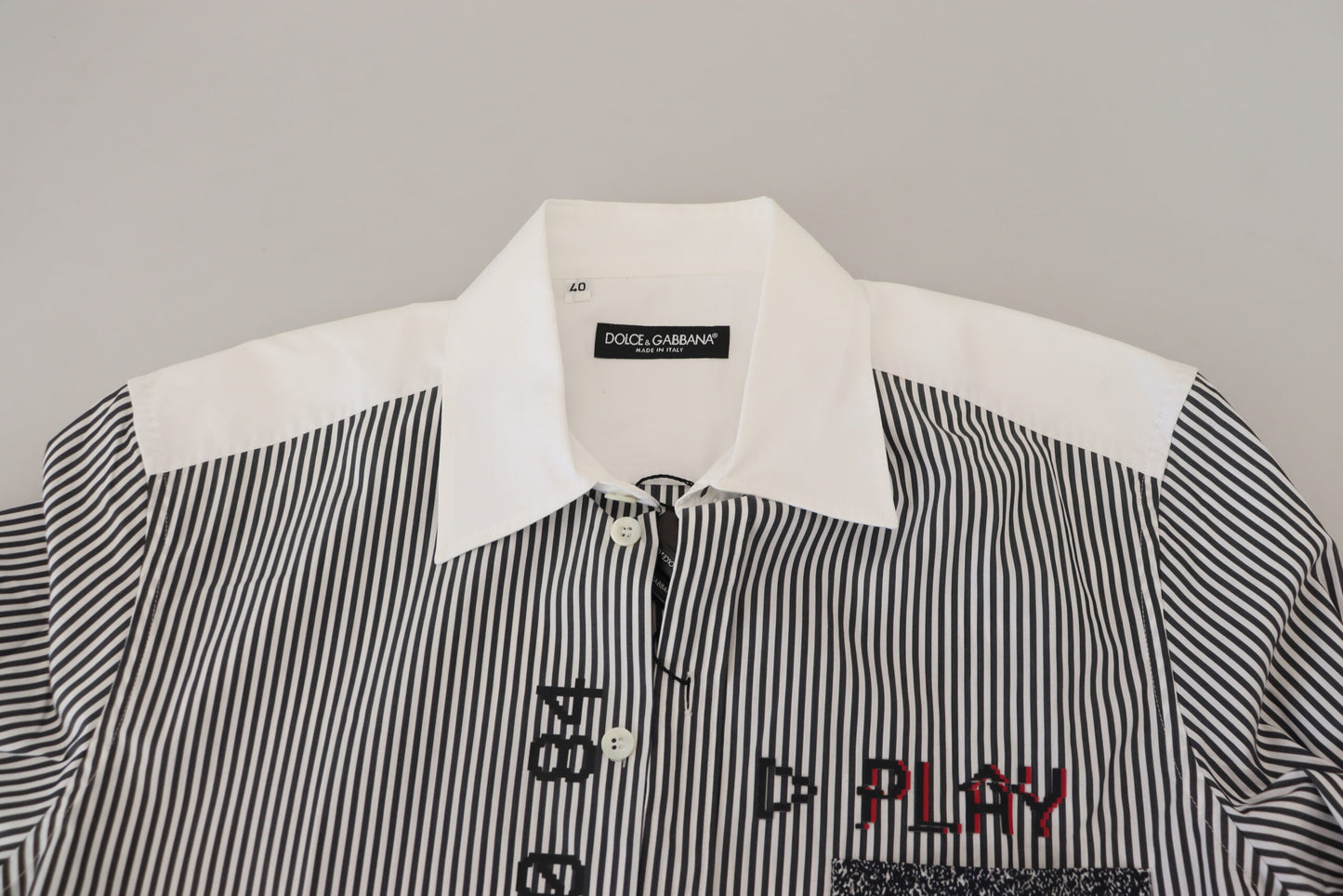 Dolce & Gabbana Grau-weiß gestreiftes Slim Fit-Hemd