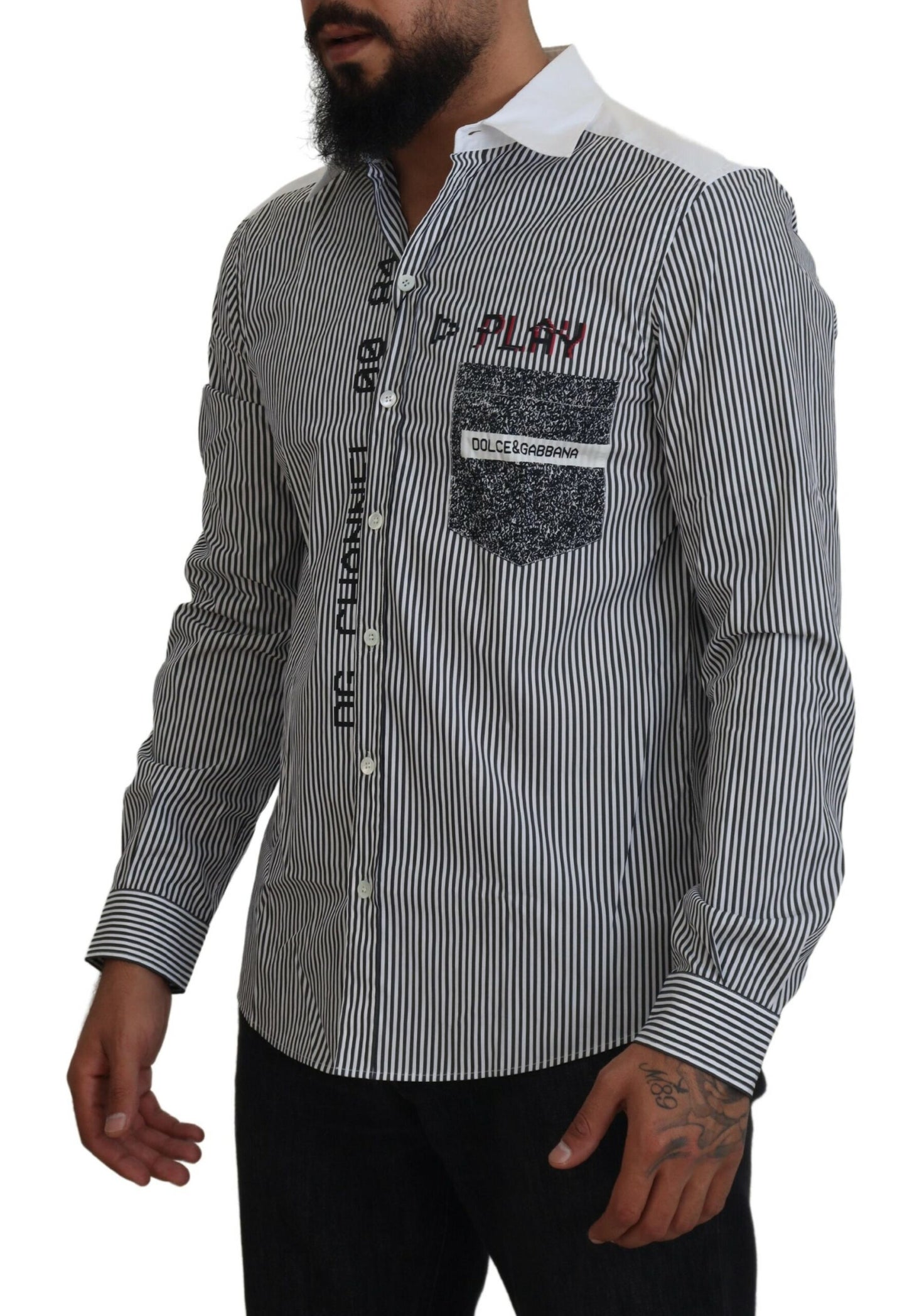 Dolce & Gabbana Grau-weiß gestreiftes Slim Fit-Hemd