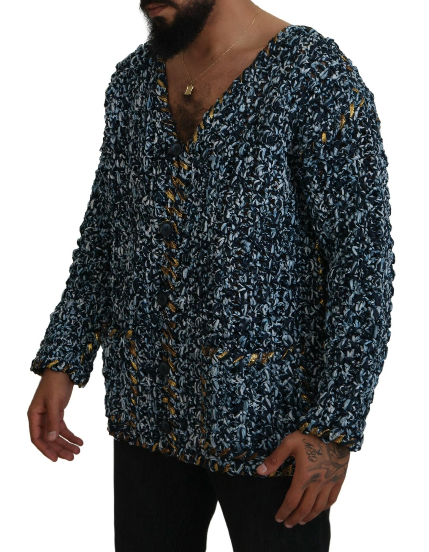 Dolce & Gabbana Blauer Cardigan mit Knöpfen, handgefertigter Pullover