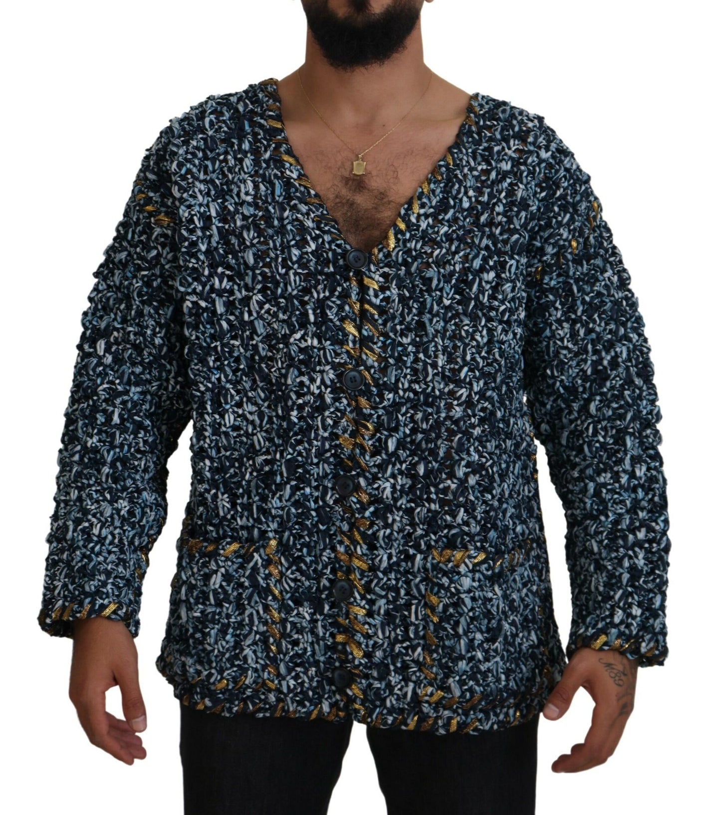 Dolce & Gabbana Blauer Cardigan mit Knöpfen, handgefertigter Pullover