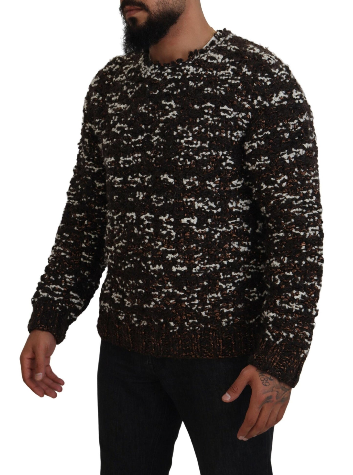 Dolce & Gabbana Brauner handgefertigter Strickpullover aus Wolle
