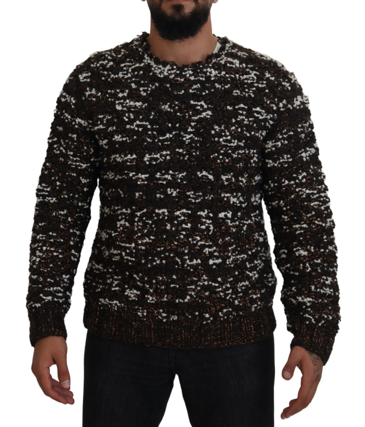 Dolce & Gabbana Brauner handgefertigter Strickpullover aus Wolle